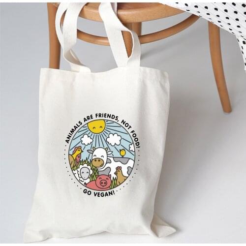 Canvas Shopping Bag Reusable Bag Shopper Cute Vegan Animal Print Book Bags Student Aesthetic Tote Shoulder Bag Unisex Big