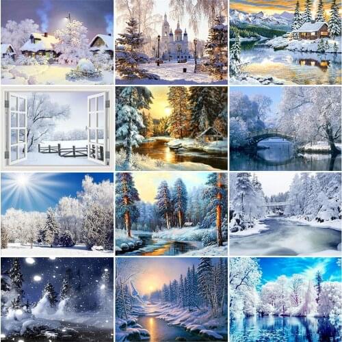 5D DIY Diamond Painting Winter Snow Scenery Rhinestone Picture Square Landscape Diamond Embroidery Mosaic Home Decoration Gifts