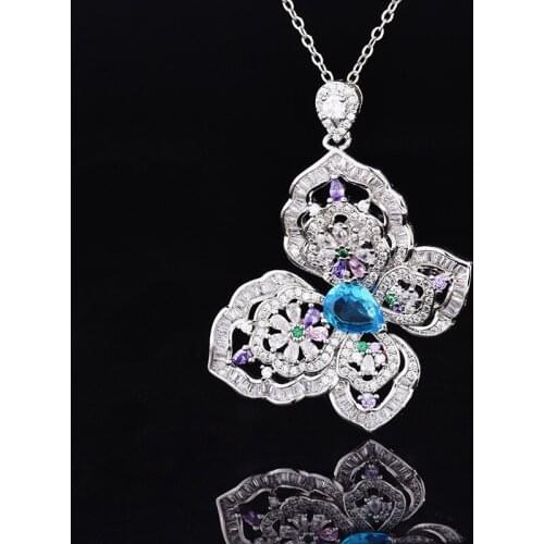 KOFSAC 2021 Fine 925 Silver Rings For Women Luxury Full Zircon Butterfly Necklaces Set Jewelry Lady Wedding Party Accessories