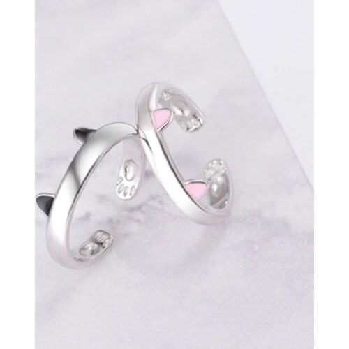 Simple And Lovely Cat Ring Black Pink Cat Ears Female Open Ring Animal Jewelry Female Girl Holiday Christmas Gift Jewelry