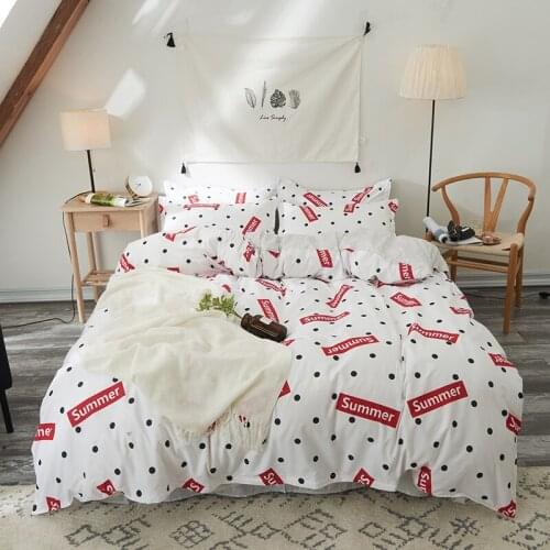 Insta Nordic Style English Letters Red Heart Wash Cotton Bedding Set For 18+ Adult 6 Size Quilt Cover With Bed Sheet Pillowcase