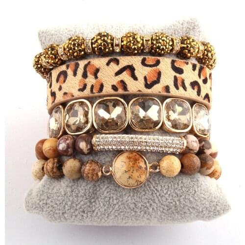 MD Fashion leopard Bracelet Set Natural Stone 5pc Wrap Bracelets Sets For Women Jewelry DropShipping