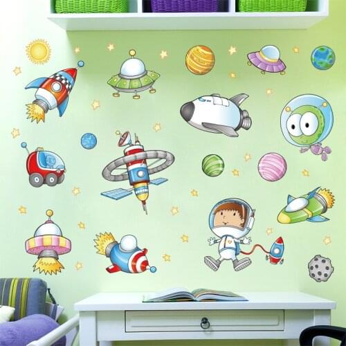 Space Astronaut Cartoon Wall Stickers Childrens Room Kindergarten Nursery Background Decorative Wall Stickers