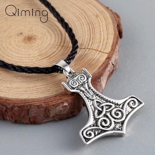 Fashion Nordic Vikings Pendant Necklace Women Men Legendary Thors Hammer Amulet Antique Nordic Talisman Pendant Norse Jewelry