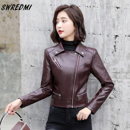 SWREDMI Jacket Leather Female Motorcycle Coat Women Slim Zipper Turn-Down Collar Clothing Oversized 5XL Rivet Suede High Street