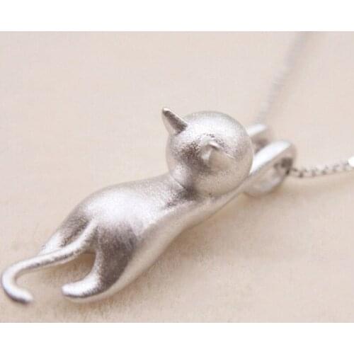 TJP Trendy 925 Sterling Silver Necklace Pendants Women Wedding Party Cute Cat Shaped Choker Necklaces Lady Girl Best A