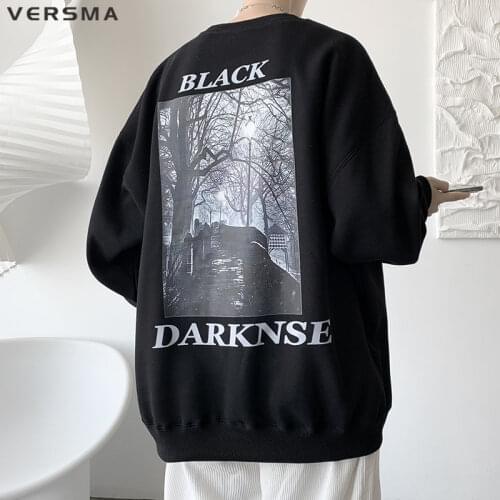 VERSMA Korean Vintage Gothic Graffiti Print Hoodie Sweatshirt Men Hip Hop Rock Punk Oversized Hoodies Male Pullover Dropshipping