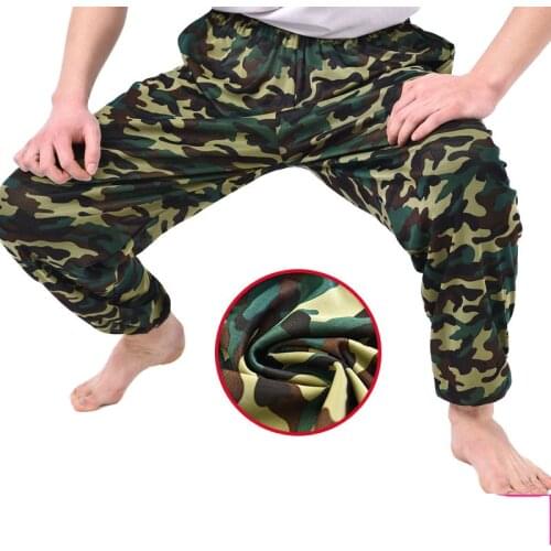 2021 Mens Ice Silk Stretch Camouflage Pants Casual Outdoor Summer Solid Color Thin Section Plus Fat High Waist Bloomers