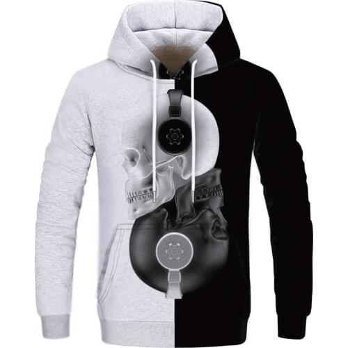 2021 spring, summer and autumn fashion new skull 3D printing pattern mens cool casual hoodie sweater