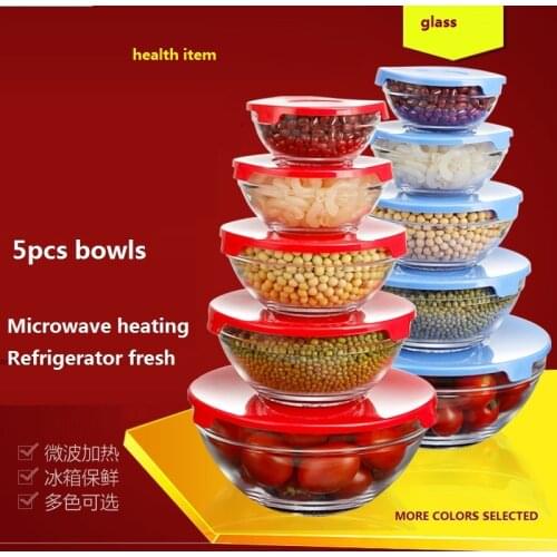 Dinnerware set 5pcs glass bowls set storage/ mixing /noodle bowls health microwave/refrigerator