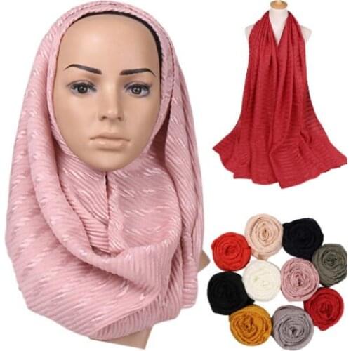 2019 New Cotton Wrinkled Women Hijabs Long Shawl Solid Color Scarves Plain Color Headscarf Wrap Fashion Lady Pashmina