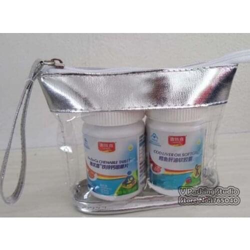 Wholesale size:11*4*10cm Silver clear packing pvc bag gift bag clear cosmetic bag, Free shipping 200piece\lot