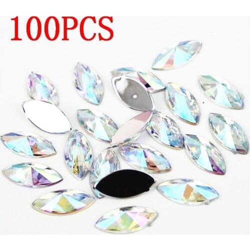 Horse eye Shape Resin Rhinestone clear AB Crystal Nail art 100Pcs Flat Back tip Faceted Decorative Clothing accessories Drill