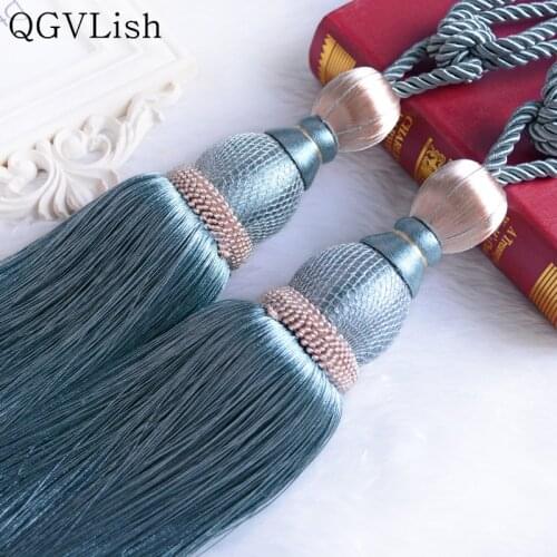 QGVLish 2Pcs/Pair Curtain Tassel Fringe Trim Hanging Belt Ball Curtain Holder Accessories Tie Backs Home Decoration Lashing Bind