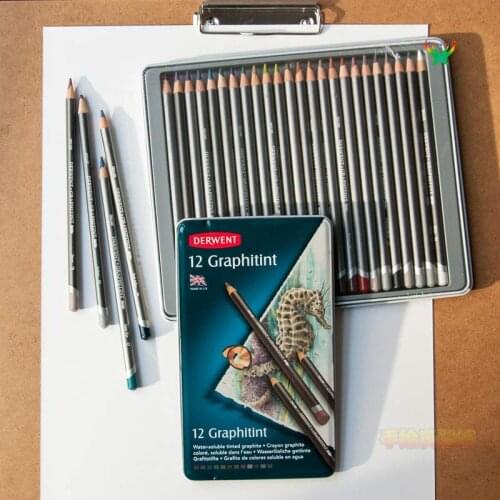 Derwent Rhyme Graphitint Fantasy Water Soluble Graphite Color Pencil Soft Tone 12/24 Color Landscape Oil Painting