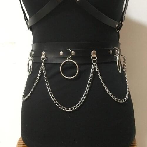 New Fashion Women Sexy PU Leather Wide belt with Metal Chain Tassel Waist belt Punk O-Ring Female Clothes Decoration