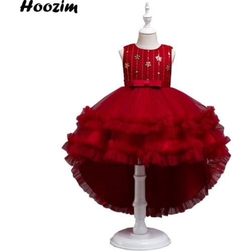 Luxury Red Sequin Tulle Prom And Evening Dress Girls 4 To 12 Years Formal Elegant Pageant And Wedding Asymmetrical Dresses Child