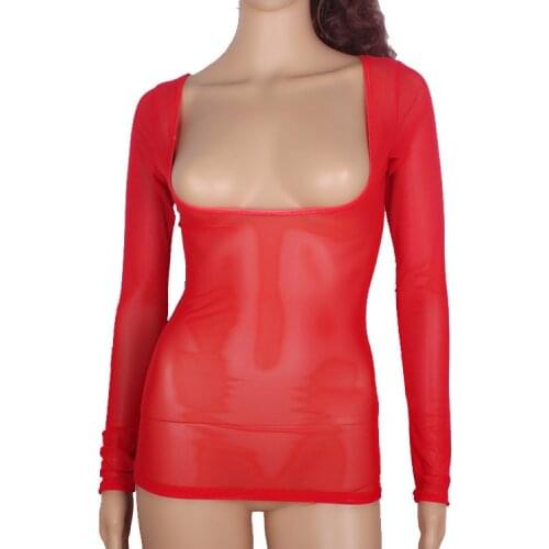 Sexy See Through Mesh Chest Care T-shirt Low-Cut Tops Large U-neck Indian Belly Dance Bottom Wear Sexy Nightclubs Bodysuit FX23