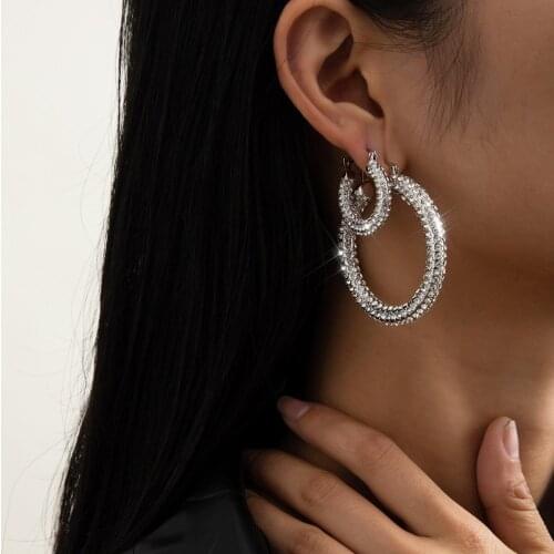 Retro hoop earrings rhinestone metal earrings womens simple and elegant daily wear earrings bridal wedding jewelry new 2021