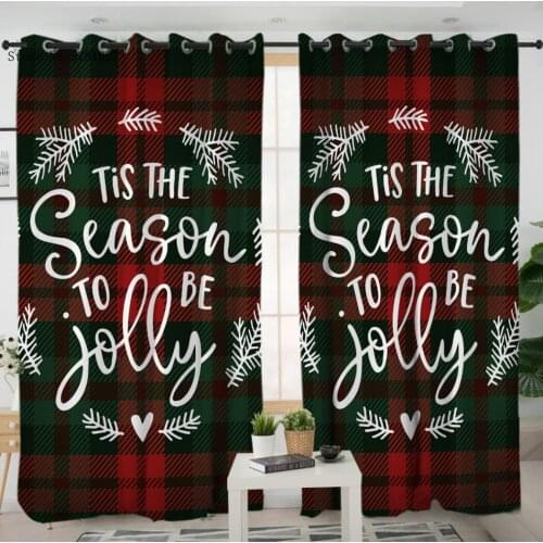 Scottish Red Grid Window Curtains 3D Print Text Pattern Window Drapes Festival Holiday Window Treatments Home Decoration