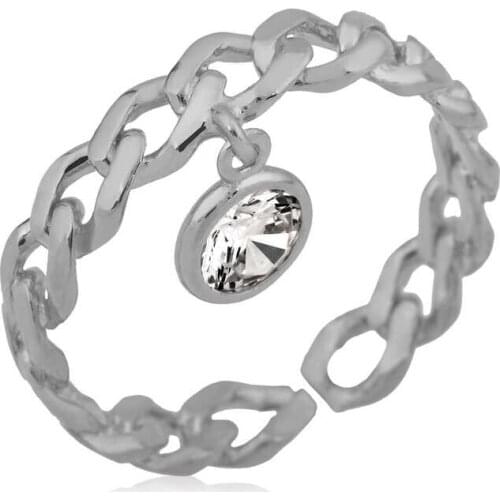Tevuli 925 Sterling Silver Chain Decorated Dangle Single Stone Lady Ring