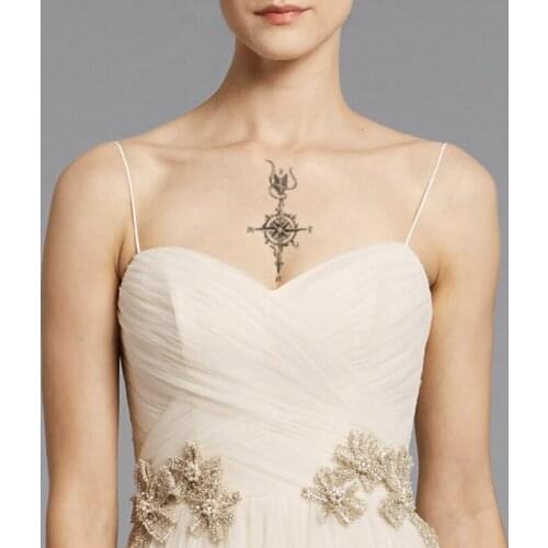 Waterproof Temporary Tattoo Sticker Compass Flash Tattoos Arrow Plant Leaves Body Art Arm Chest Neck Fake Sleeve Tatoo Women Men