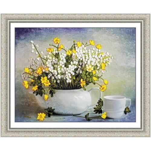 Ribbon embroidery, color printing, painting, fresh tea, living room, porch decoration painting. No need to embroider