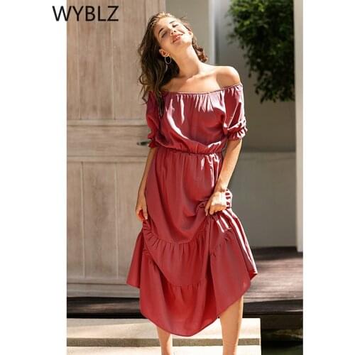 WYBLZ 2021 Summer Women Sexy Vintage Slash Neck Dress Off Shoulder Party Holiday Dress Femme Vestido De Mujer Casual Sun Dresses