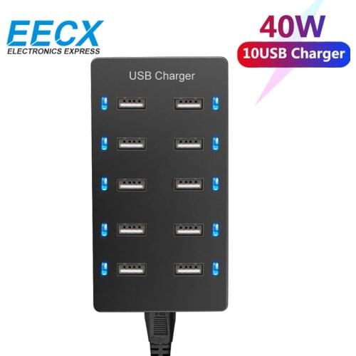 10 Port Multiple USB Charger Adapter USB Desktop 5V 8A 40W Fast Charge Multi Mobile Device For Samsung Huawei Portable charge