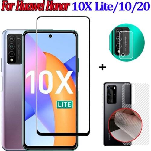 Protective Glass+Lens+Back Film,Full Cover Tempered Glass Honor 10 X Lite 10i Honor 20 Light Screen Protector