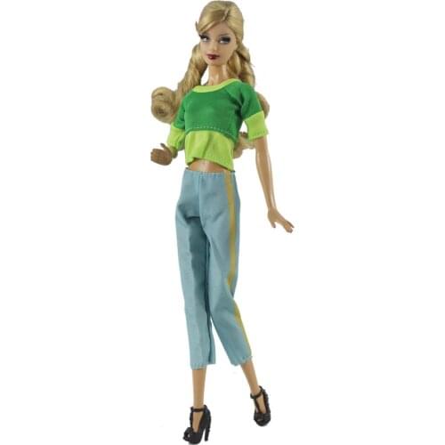 Spring Fashion Green Tops Trousers Outfit Suit Sets for Barbie BJD FR SD Doll Clothes Role Play Accessories Toys for Girl