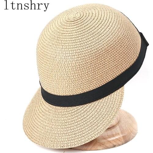 2021 Summer Women Solid Color Straw Hat Equestrian Ribbon Hat Fashion Sun Hats Outdoor Casual Baseball Cap Sunscreen Adjustable
