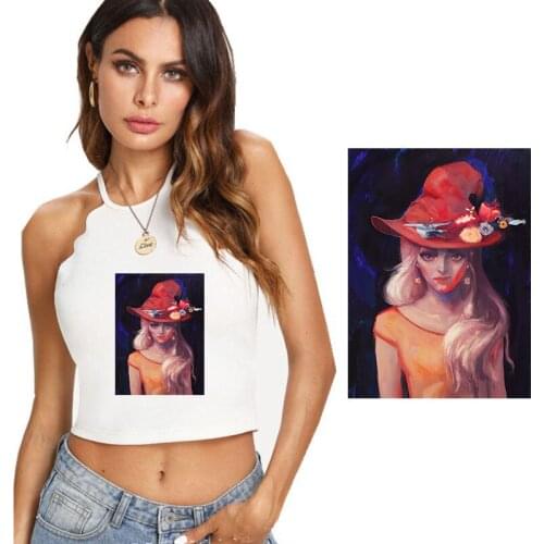 Beautiful Woman Iron on Heat Transfer Printing Washable Patches Stickers for Clothes T-shirts DIY Appliques Patch Wholesale 2018