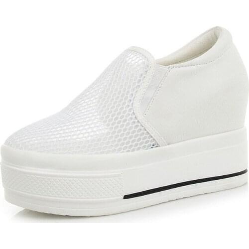 Summer Mesh Genuine Height Increased Super High Heel Platform Casual Sports Slip on Wedges Heel Slipon Women Shoes Sneaker