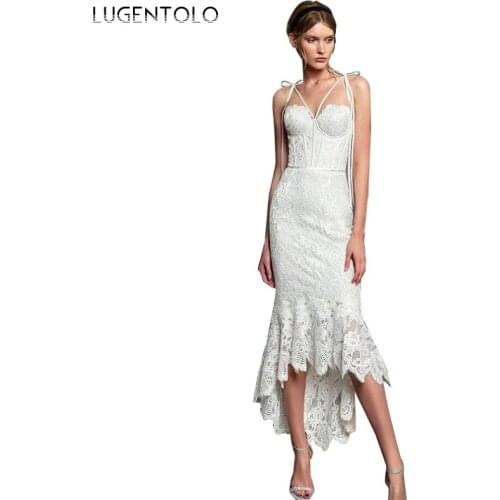 Sexy Dress Women Slim Lace Spaghetti Strap Backless Party Dresses lady Empire Fashion Elegant Strapless Dinner Dress Lugentolo