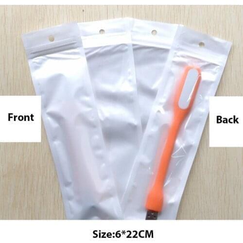 1000pcs/lot 6*22CM Small size white clear Plastic zipper opp bag retail package for cable charger mobile phone accessories