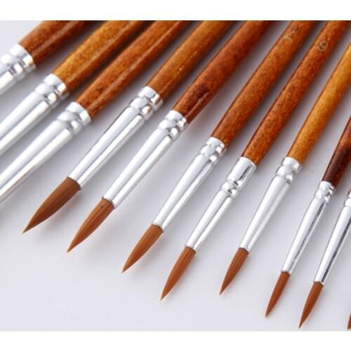 12Pcs/Set Oil Painting Brushes Wooden Handle Artist Paint Brush Flat Peak Drawing Art Supplies Multi Purpose Nylon Hair