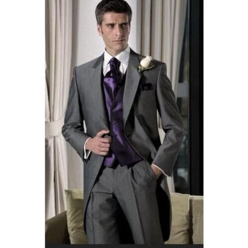 2020 Fashion Gray Men Wedding Suit Tailcoat Jacket 2018 Best 3 pieces grey Man Prom Groom mens suits Tuxedo (jackets+Pants+Vest)