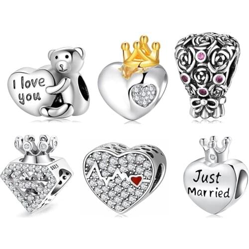 2021 Authentic 925 Sterling Silver Perfume Bottle heart with Crown Cover Beads for Jewelry Making Fit European Bracelets Charms