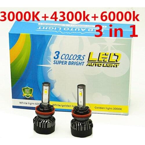 3 color in 1 design H4 H7 LED Car Headlight 12V 3000K 6000K 4300K Lamp H3 H1 9005 HB3 9006 HB4 H8 H11 light Bulb