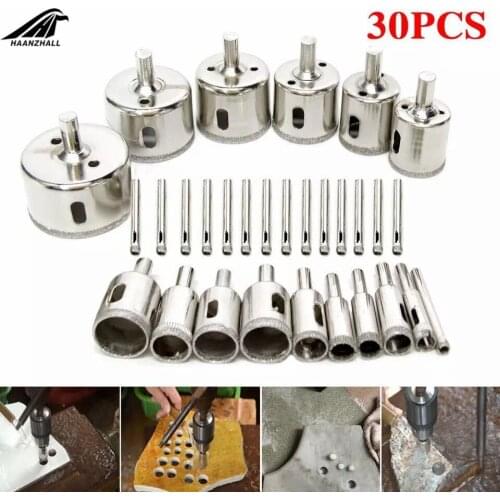 30 Pcs 6-50mm Diamond Drill Bit Set Coated Core Hole Saw Drill Bits l for glass tile marble wall Woodworking drilling tool