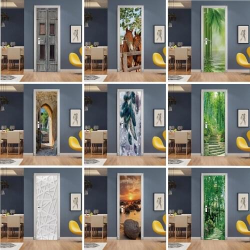 3D Door Sticker Seascape Wallpaper Home Design Decor Mural Wall Decals Kitchen Bedroom Self Adhesive Door Poster Pegatina puerta