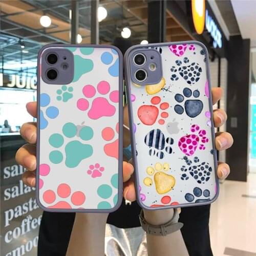 Dog footprint Paw art pattern luxury shell Phone Cases matte transparent For iphone 7 8 11 12 plus mini x xs xr pro max cover