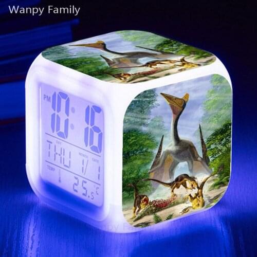 Jurassic Dinosaur Alarm Clock 7 Color LED Glowing Digital Alarm Clock Kids Birthday Gift Multifunction Flash Watche Clock