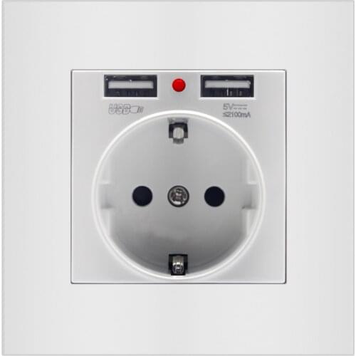 European EU Power Electrical Panel Wall Tabletop Desktop Internal 16A 220V Socket Outlet 2 USB German Type F Schuko Plug Adaptor