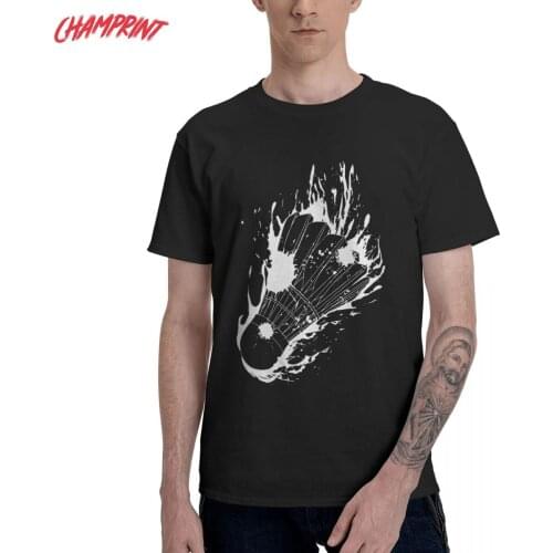 Men T-Shirts Splash Badminton Awesome Cotton Tee Shirt Short Sleeve Sports T Shirt Round Collar Clothes Gift Idea