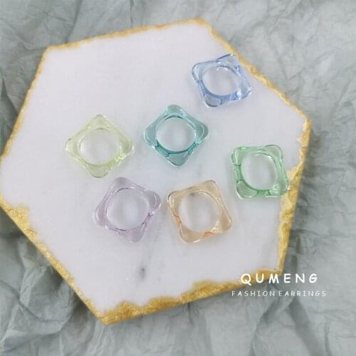 2021 New Korean Fashion Design Acetate Geometric Square Acrylic Ring Simple Personality Female Playful Transparent Jewelry Gift