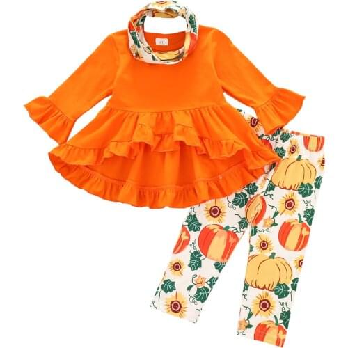 Halloween Girls Clothes Sets 2pcs Toddler Kids Girls Ruffle Dress Tops Leggings Pants Girls Fall Outfits Children Set