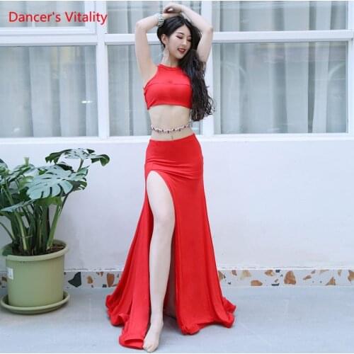 Belly Dance Suit Modal Top Split Skirt Profession Performance Clothes Set Adult Fishtail Yarn Skirt Competition Clothing