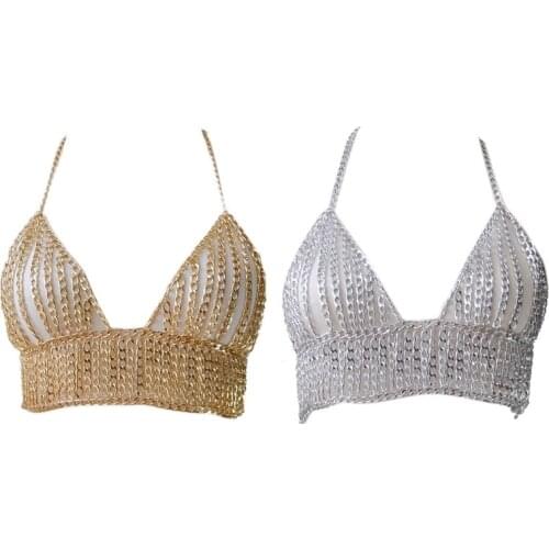 Boho Multilayer Metal Chain Body Jewelry Bralette Women Chest Harness Necklace Beach Bikini Nightclub Underwear Bra